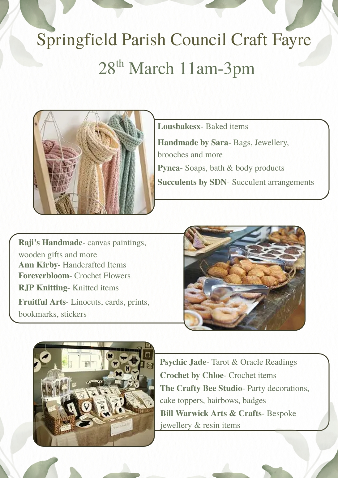 Springfield Parish Council Craft Fayre 28th March 11am -3pm